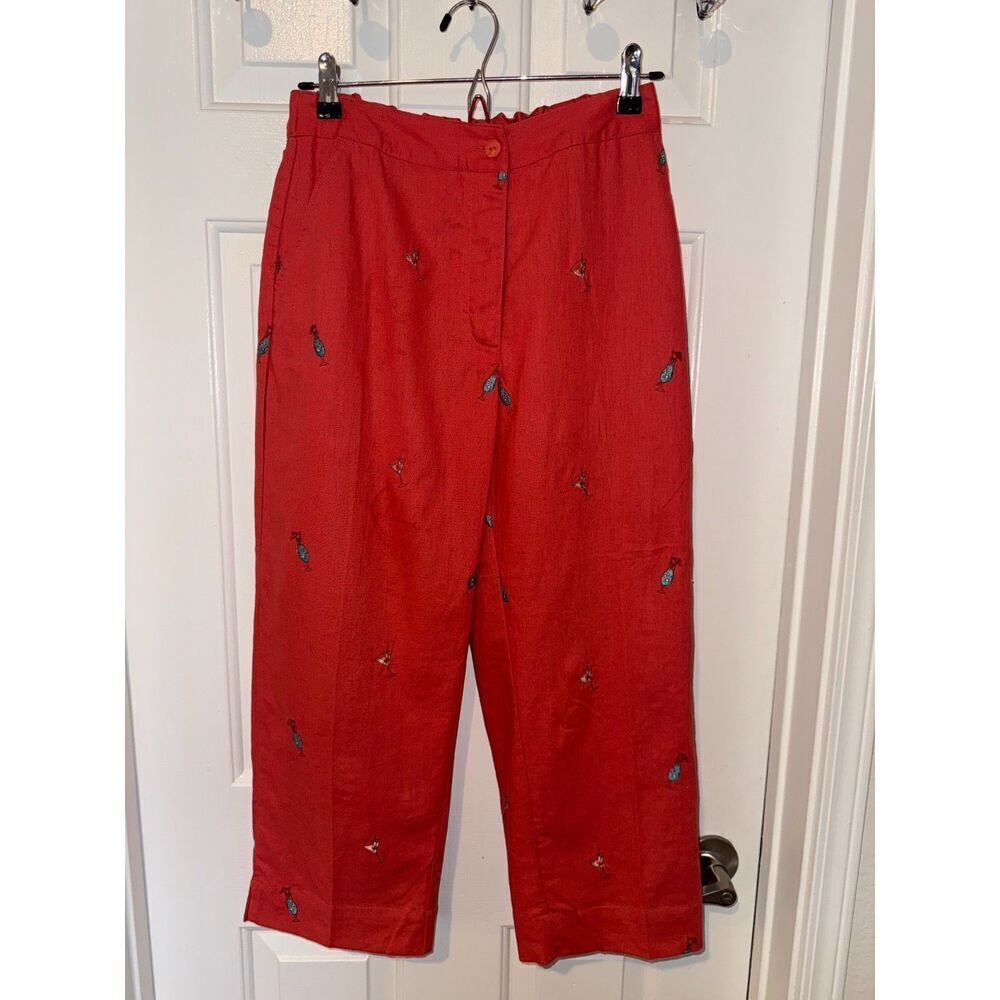 Sun Moda Resort Wear Capri Pants Red Coral Orange Embroidered Cocktails Sz Small - Picture 3 of 6
